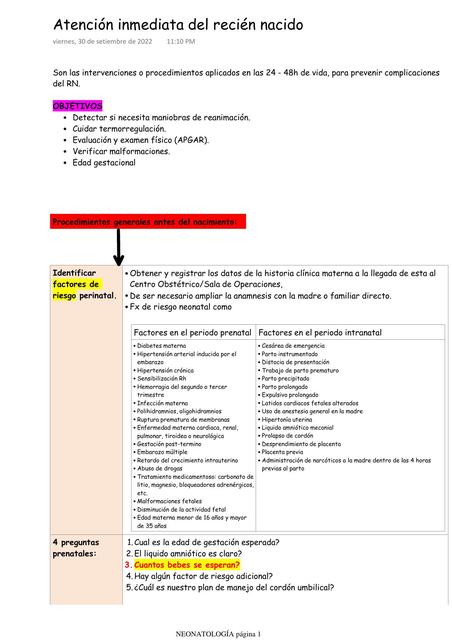 Atención Inmediata del Recién Nacido