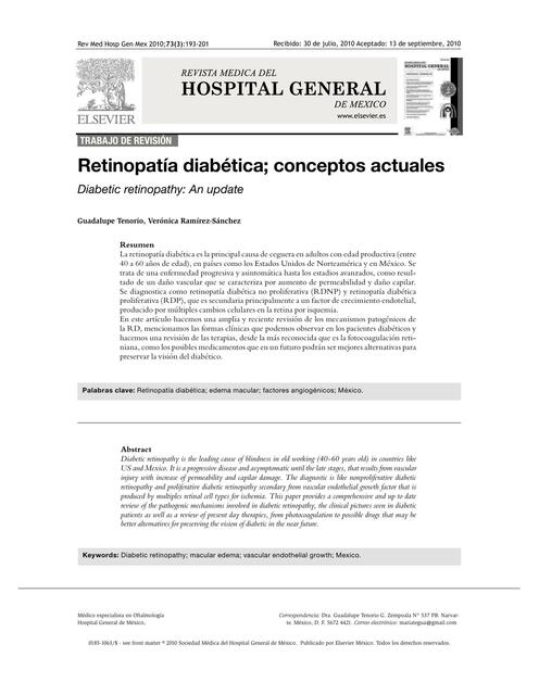 Retinopatía diabética conceptos actuales