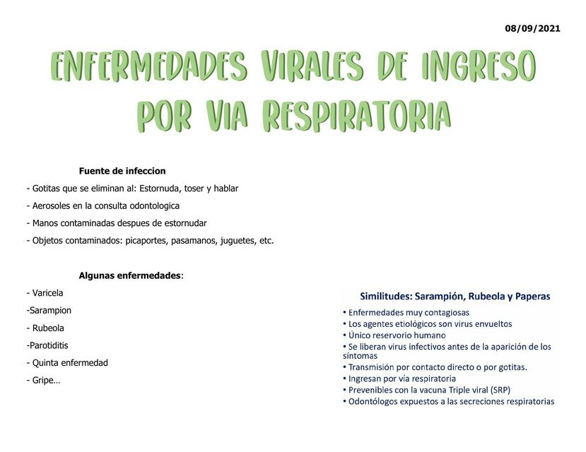 Sarampión rubeola parotiditis 5ta enfermedad gripe COVID resfriado común fiebre