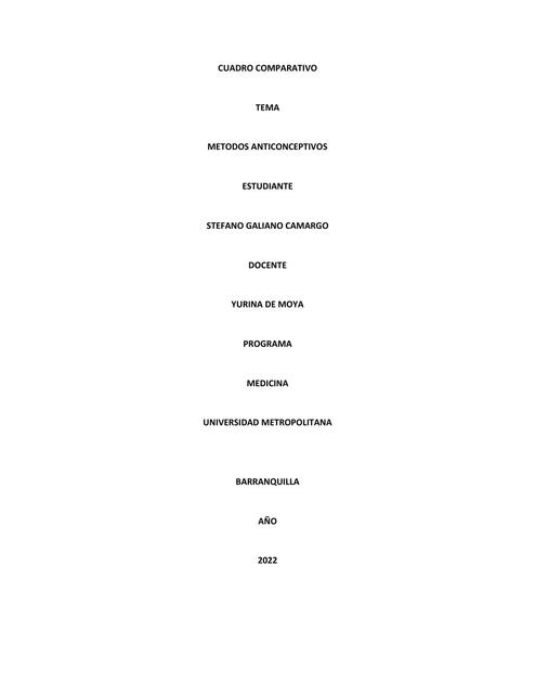 Cuadros Comparativo Métodos Anticonceptivos Stefano Galiano Camargo