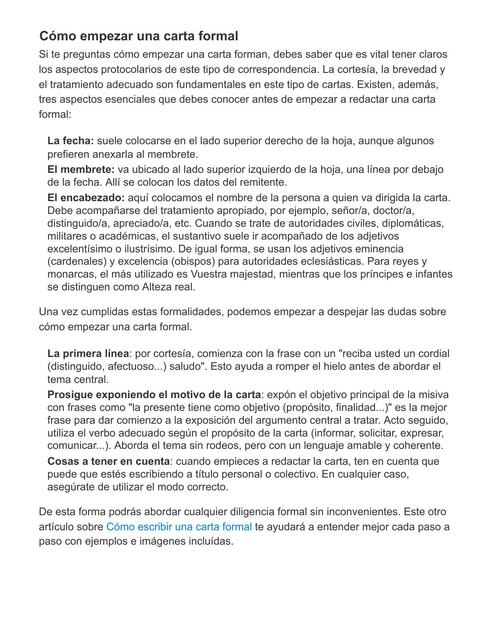 Cómo Empezar Una Carta Introducción De Una Carta Cartasyformatos Udocz 4793