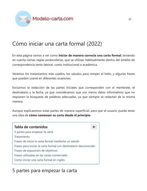 ¿cómo Iniciar Una Carta Formal Introducción A Una Carta Cartasyformatos Udoczemk 9942