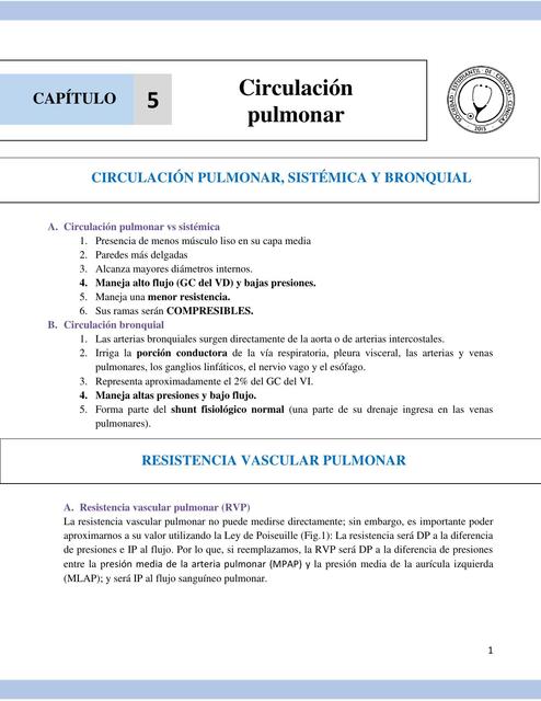 Resumen: Circulación pulmonar