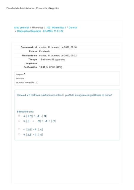 Diagnóstico regulares  - Examen 11 01 22