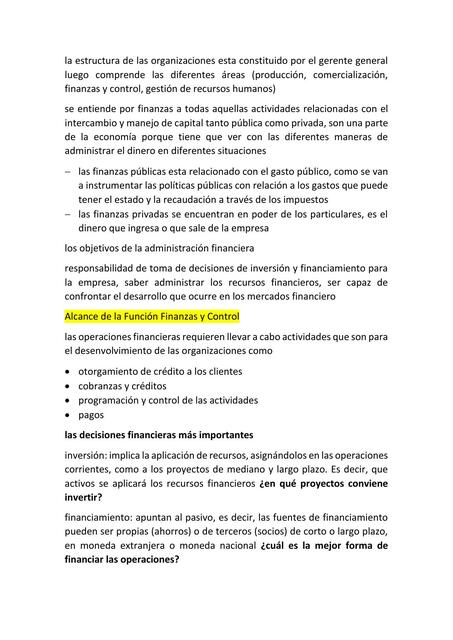 Unidad Cuatro- Alcance de la Función Finanzas y Control