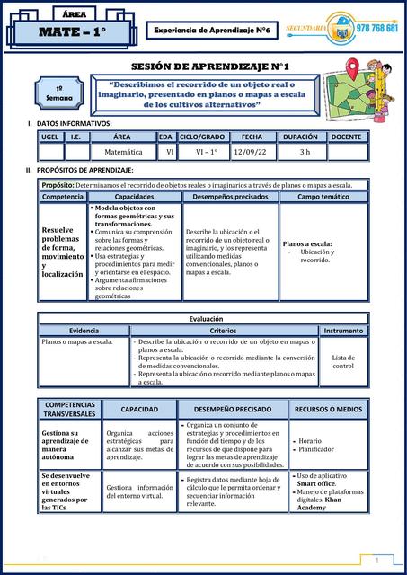 1 SESIÓN DE APRENDIZAJE SESIÓN1 SEM1 EXP6 MATE