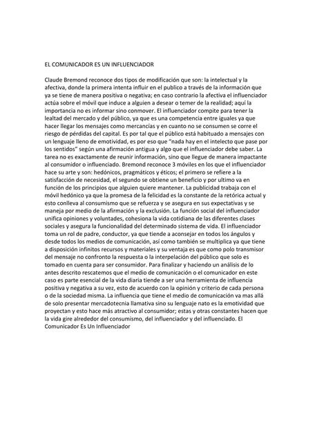 EL COMUNICADOR ES UN INFLUENCIADOR, Claude Bremond Todo de