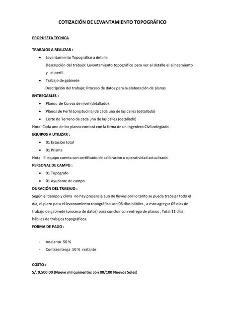 Cotización de levantamiento topográfico