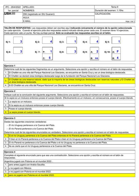 Examen Introducción al  Pensamiento Científico 