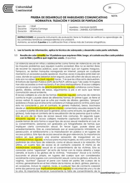 EVALUACION TILDACION Y SIGNOS DE PUNTUACION