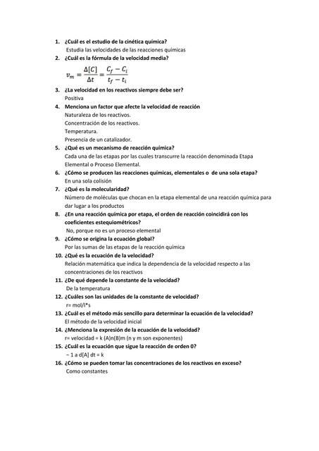 Cuestionario de Química