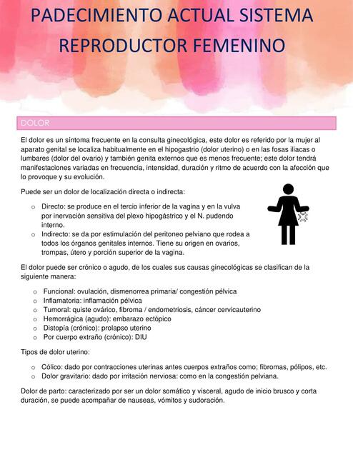 PADECIMIENTO ACTUAL SISTEMA REPRODUCTOR FEMENINO