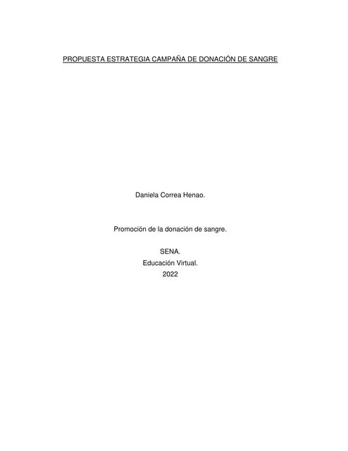 Propuesta Estrategia Campaña de Donación de Sangre 