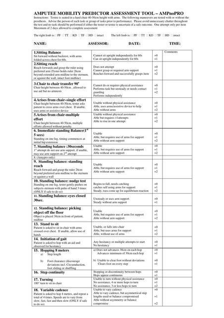 Amputee Mobility Predictor Assessment tool