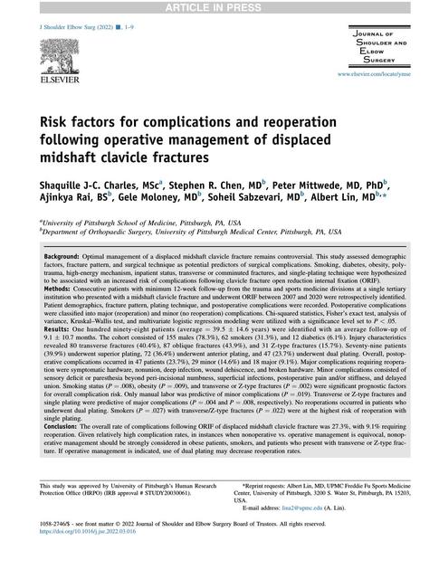 Fact Riesgo Complicaciones y Reinterv Fx desplazadas clavicula