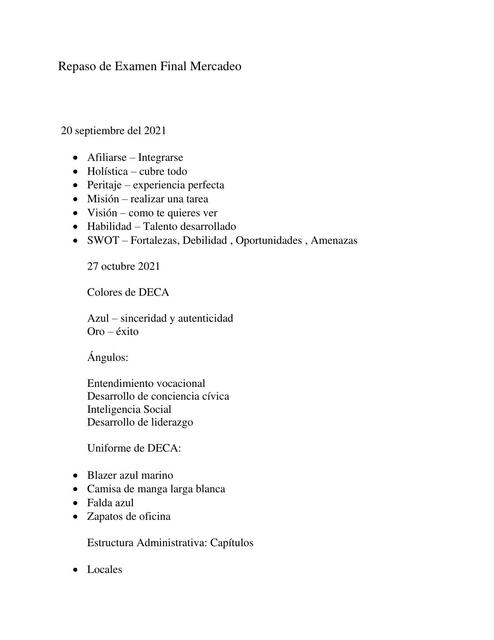 Repaso de Examen Final Mercadeo 