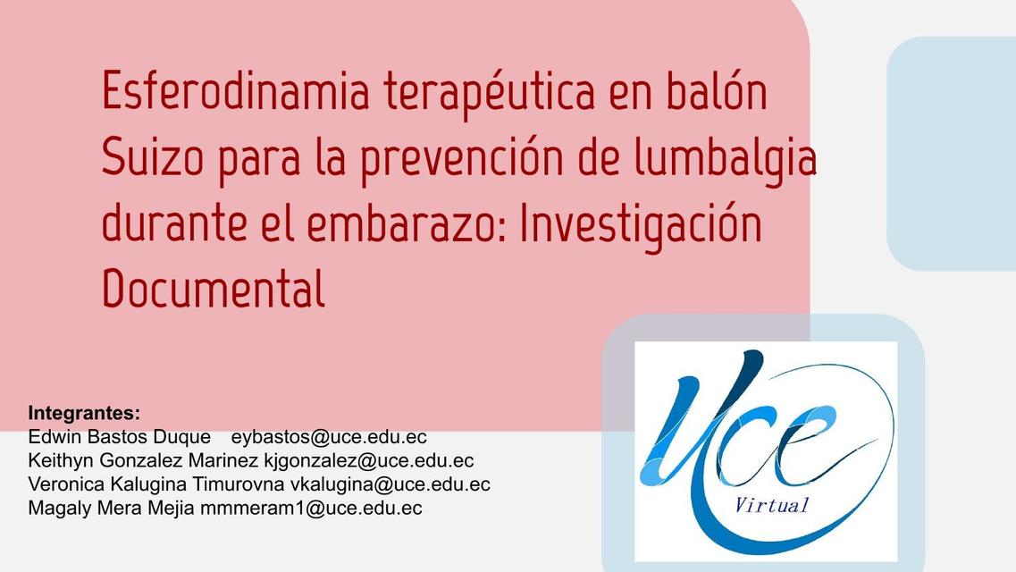 Esferodinamia terapéutica en balón Suizo para la prevención de lumbalgia durante el embarazo