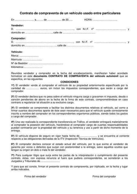 Contrato De Compraventa De Vehículo Cartasyformatos Udocz 1962