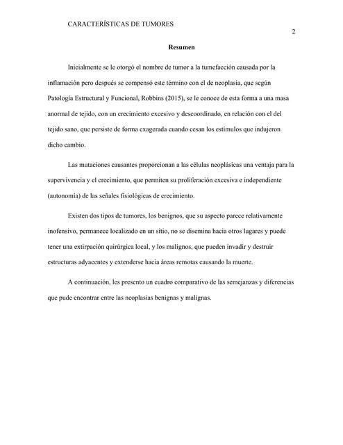 Características clínicas de los tumores