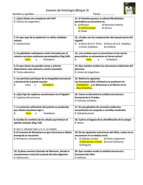 Examen de Histología 