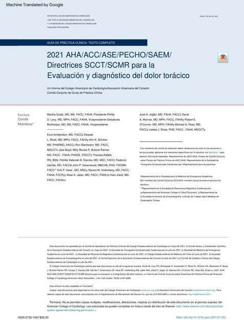 2021 AHA/ACC/ASE/PECHO/SAEM/ Directrices SCCT/SCMR para la Evaluación y diagnóst