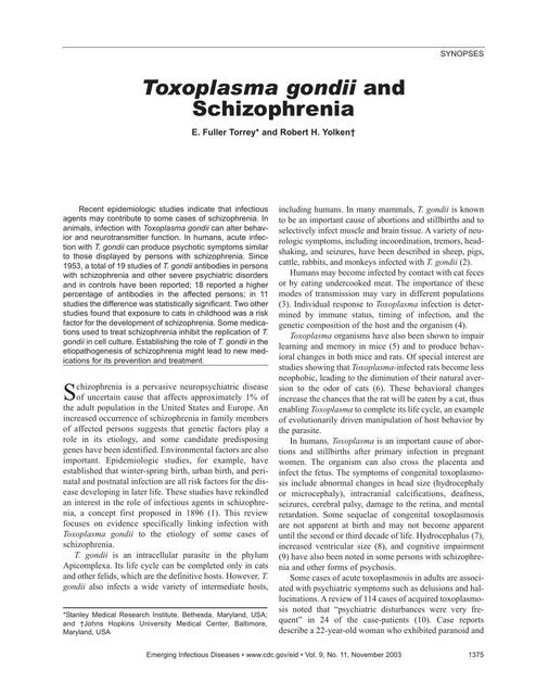 Toxoplasma gondii and Schizophrenia