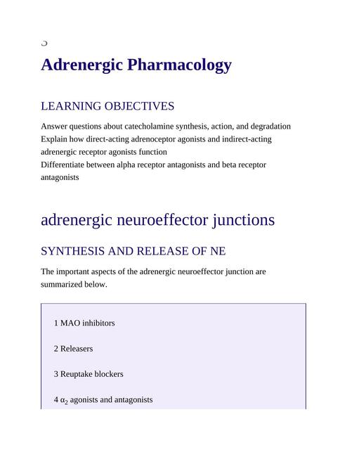 Adrenergic pharmacology