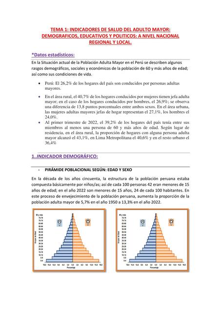 Indicadores de Salud en el Adulto Mayor