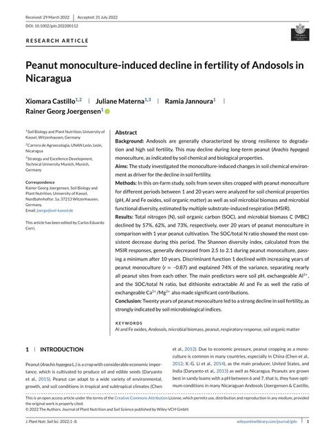 Peanut monocultureinduced decline in fertility of Andosols