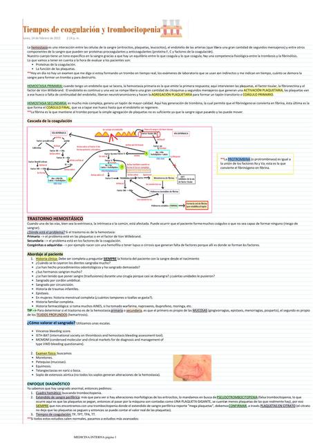 Tiempos de coagulación y trombocitopenia