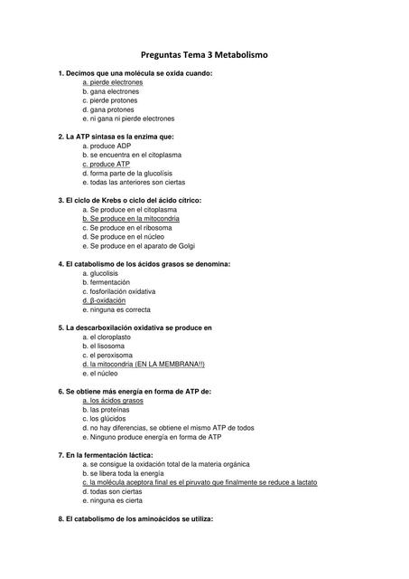 Preguntas Tema 3 Metabolismo 