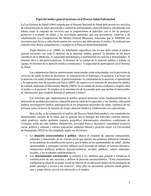 Papel del médico general mexicano en el Proceso Salud-Enfermedad