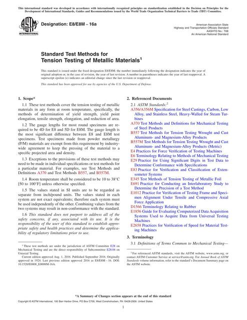 Standard test methods for tension testing of metallic materials - astm E8 