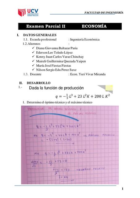 Examen 2 II Unidad - Parcial de Economía