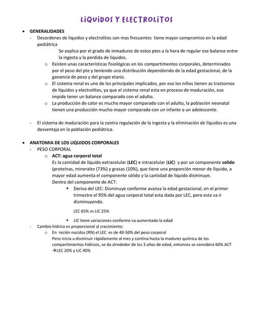 Líquidos y Electrolitos en Pediatría con  Ejercicios Resueltos  