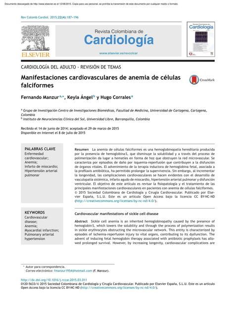 Manifestaciones cardiovasculares de anemia de celulas falciformes