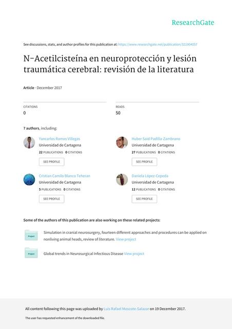 N Acetilcisteína en neuroprotección y lesión