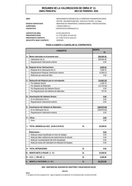 Liquidación de obra