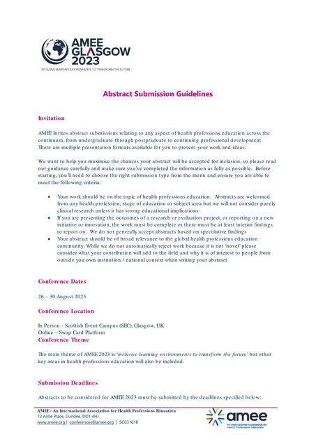 AMEE Abstract Submission Guidelines Document