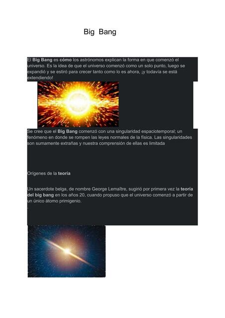 Geografía e historia del Big  Bang