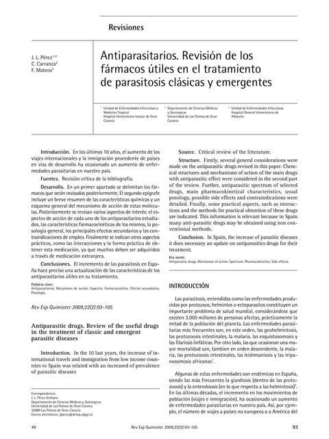 Antiparasitarios. Revisión de los fármacos útiles en el tratamiento de parasitosis clásicas y emergentes