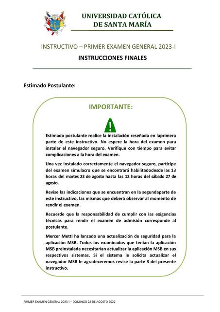 Instructivo  Primer Examen General I