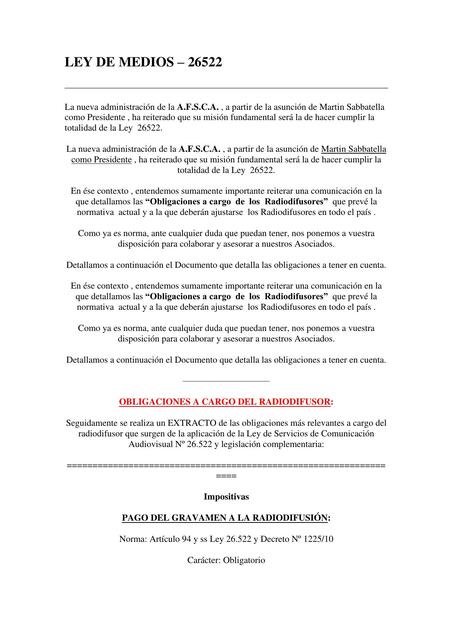 Ley De Medios Todo de Comunicación Social UBA uDocz