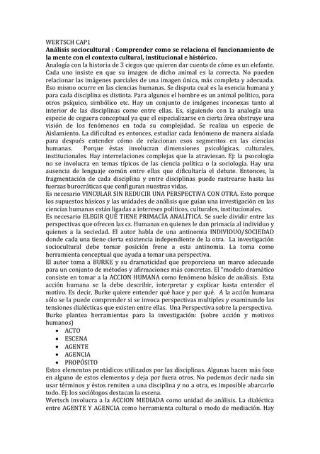 Análisis sociocultural : Comprender como se relaciona el funcionamiento de la mente con el contexto cultural, institucional e histórico