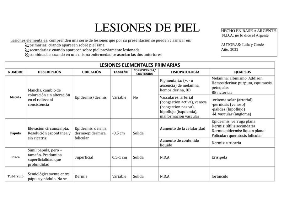 Lesiones Elementales de Piel