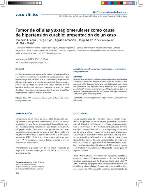 Tumor del Sistema Yuxtaglomerular como Causa de Hipertensión Curable