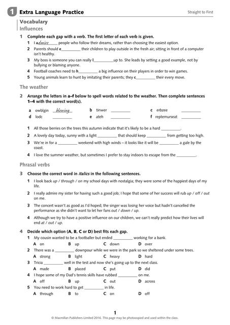 StF Extra Language Practice Worksheet Unit 1