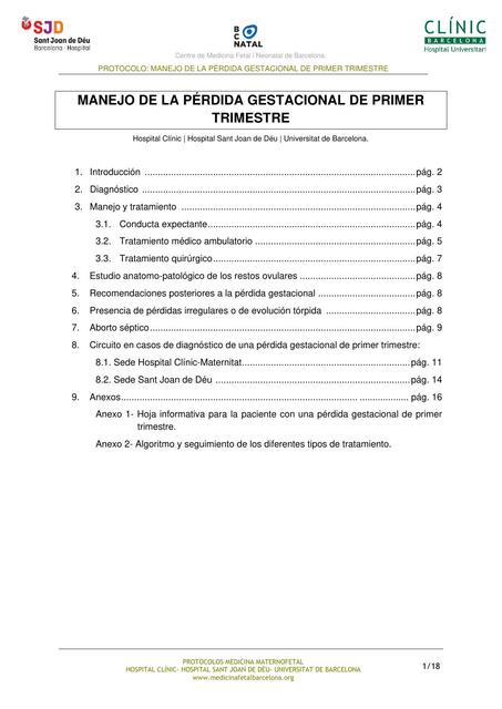 Perdida Gestacional Primer Trimestre