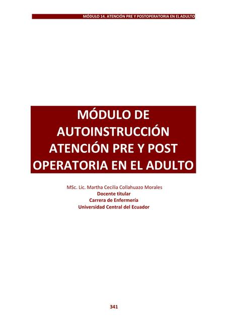 Módulo de Autoinstrucción Atención Pre y Post Operatoria en el Adulto