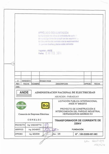 Dimensionado de fundaciones del transformador de corriente